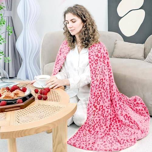 Y2K Pink Girly Room Decor Blanket - Soft Plush Leopard Throw for Women & Girls, Cozy Fleece Small Blanket for Couch Bed, Birthday, Mother’s Day & Easter Gifts thumbnail 6