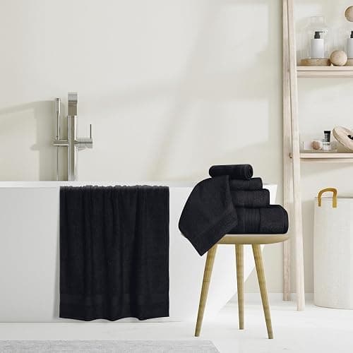 GLAMBURG Ultra Soft 8-Piece Towel Set - 100% Pure Ringspun Cotton, Contains 2 Oversized Bath Towels 27x54, 2 Hand Towels 16x28, 4 Wash Cloths 13x13 - Ideal for Everyday use, Hotel & Spa - Black - 8 Piece Towel Set - Black thumbnail 5