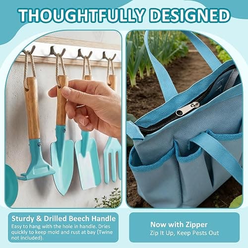 Cossy Kids Gardening Set, 13PCS Garden Tool Kit for Kids and Toddlers Boys Girls, Includes Tote Bag, Watering Can, Shovels, Rake, Kids Gardening Gloves, Apron and More, Blue thumbnail 5