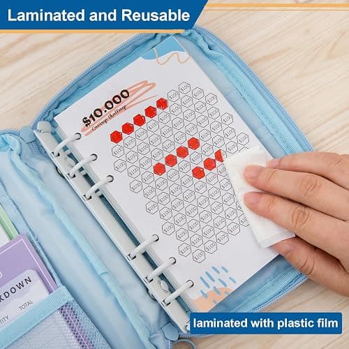 Laminated Money Savings Challenge Trackers for 6-Ring A6 Binders,Reusable cash Savings Tracker sheets,multiple budget cards for savings journey planner(15pcs) thumbnail 6