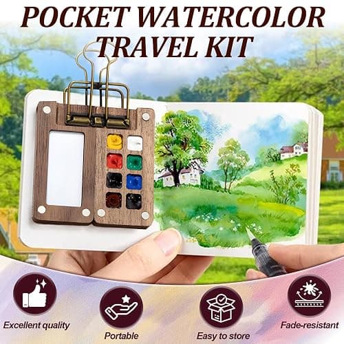 Mini Paint Palette Travel Kit, Mini Watercolor Set, Mini Watercolor Paint Sets, Travel Watercolor Palette Set, Pocket Artist Watercolors Travel Sets, Wooden Grid Paint Box (15 Grids) thumbnail 4