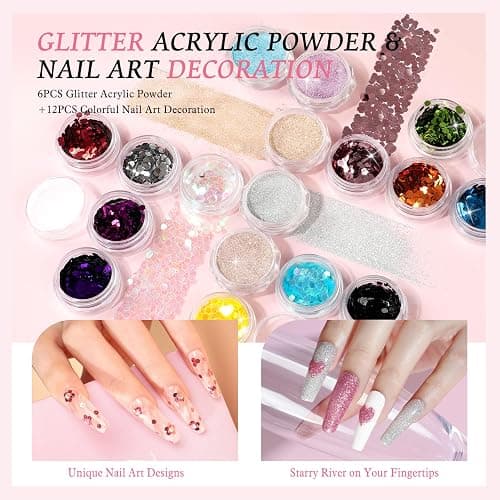 PEACECOLOR 72 Pcs Acrylic Nail Kit with Everything: Gel Nail Polish Kit with U V Light & Drill Machine Acrylic Powders 18Pcs Decoration Powder Base Top Coat Manicure Kit for Beginners Gifts for Women Girl Nail Extension Kit thumbnail 2