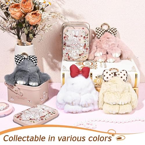 GlamSpark Bunny Keychain with Tin Box, Cute Keychain Gift, Soft Bunny Keychain Accessories for Women thumbnail 7