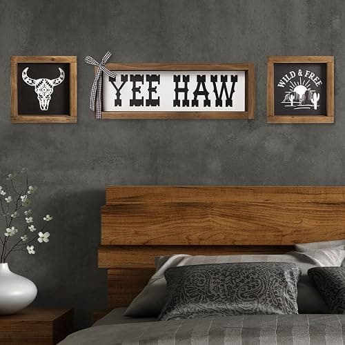 flangairy Western Wall Decor, Wooden Yee Haw Sign, CowBoy Theme Room Southwestern Bathroom kitchen Bedroom Nursery Table Shelf Office Desk Rustic Farmhouse Home Decoration thumbnail 5