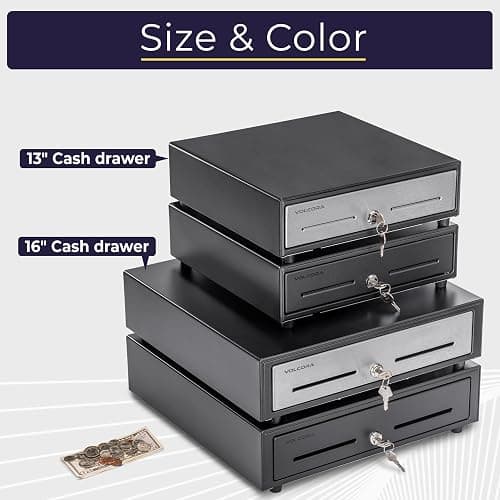 Volcora 13" Electronic Cash Register Drawer for Point of Sale (POS) System with 4 Bill 5 Coin Cash Tray, Removable Coin Compartment, 24V, RJ11/RJ12 Key-Lock, Media Slot, Black - for Small Businesses thumbnail 7
