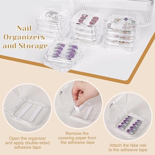 Press On Nail Organizer 14 PCS Clear Press On Nail Storage Boxes and 1 Big Storage box with 60 Pcs Adhesive Double Sided Tape,Press On Nail Packaging for Fake Nail Storage Nail Display Nail Salon. thumbnail 3