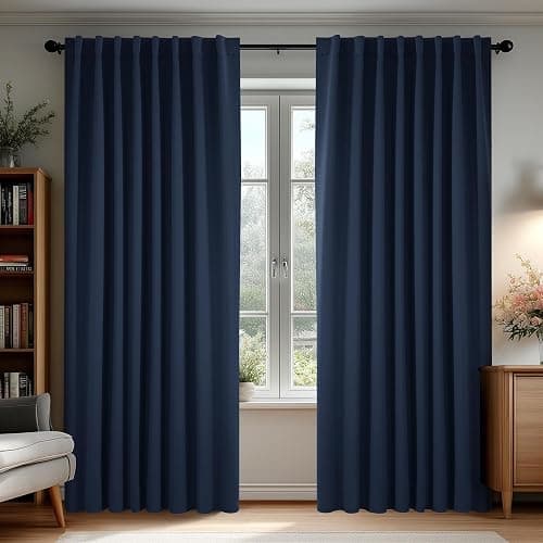 Deconovo Blackout Curtains, Thermal Insulated, W70 x L108 2 Panels, Back Tab, Machine Washable, Room-Darkening Drapes for Bedroom/Living Room Navy Blue - Image 1