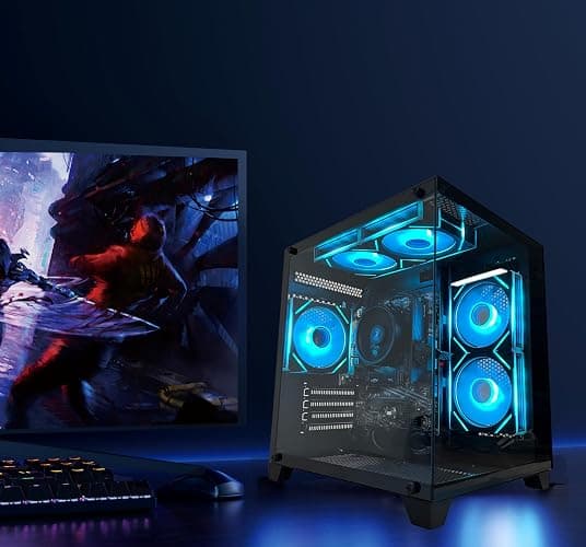 YAWYORE Gaming PC Desktop Computer AMD Ryzen 5 5600GT,16GB DDR4 3200MHz,1TB M.2 NVMe PCle4.0 Gen4,550W 80PLUS PSU,WiFi,Game Design Office Console,Sea View Room, Towers Prebuilt PC (Black) thumbnail 2