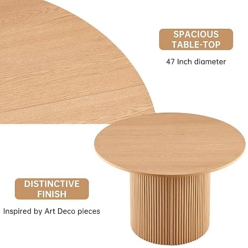 NORDICANA 5-Piece Round Dining Table Set for 4, Rustic 47-Inch Kitchen Table and Chair Set, Dining Set with Dark Green Upholstered Armchairs, Manufactured Wood Top with Oak Veneer thumbnail 7
