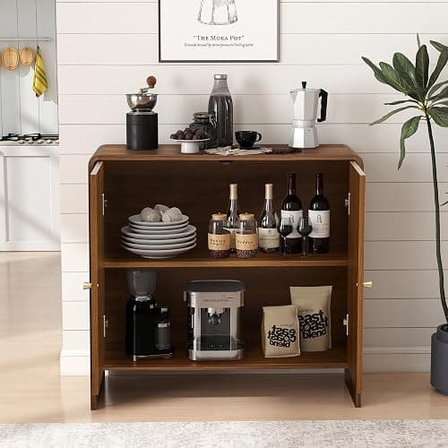 RUSTYER Sideboard Buffet Cabinet with Storage, Wood Arched Storage Cabinet with 2 Doors and Adjustable Shelf, Small Curved Entryway Accent Cabinet for Living Room Hallway Kitchen Dining Room, Walnut thumbnail 7