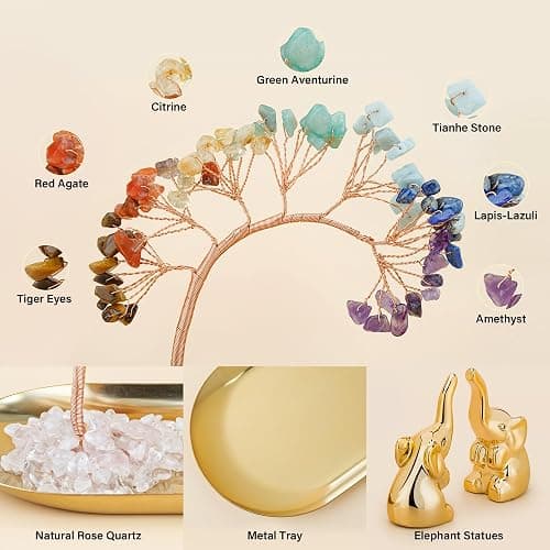 ZenBless 7 Chakra Healing Crystal Tree Ceramic A Pair Elephant Decor Elephant Gifts for Women, Elephants Statues Home Decor, Yoga Meditation Zen Spiritual Room Home Shelf Decor Feng Shui Good Luck thumbnail 4