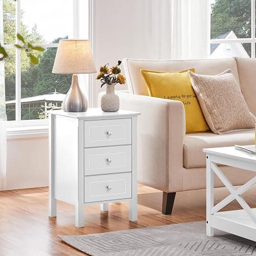 Yaheetech Nightstand with 3 Drawers, Wooden 3-Drawer Bedside Table with Solid Wood Legs, Bedside Cupboard Storage Organizer for Bedroom Home Office Small Space, Easy Assembly, White thumbnail 4