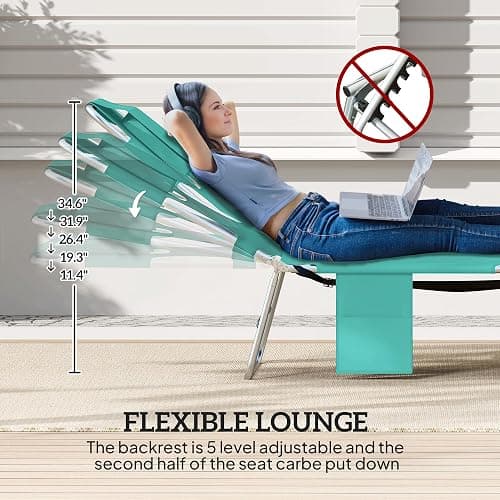 Outsunny Chaise Lounge Chair Outdoor with Face Arm Hole, 5-Position Reclining Face Down Tanning Chair with Carry Strap, Side Pocket, Portable Folding Bed Cot for Patio Beach Pool, Light Green thumbnail 4