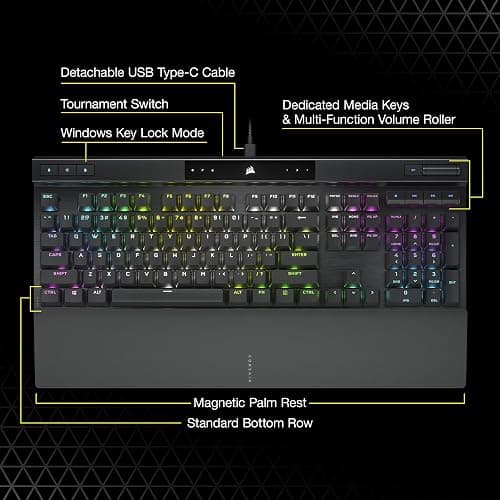 CORSAIR K70 RGB PRO Mechanical Wired Gaming Keyboard – Cherry MX Red Linear Switches, SOCD, PBT Double-Shot Keycaps, 8000Hz Hyper-Polling, NKRO, Anti-Ghosting, Tournament Switch, QWERTY NA – Black thumbnail 7