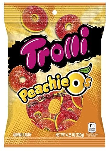 Trolli Peachie O's Sour Gummy Rings Candy, 4.25 Ounce, Pack of 12 - Image 1