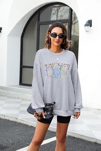 BANGELY Fantastical Sweatshirt Women Cute Embroidered Fantastical Princess Sweater Family Vacation Shirt Long Sleeve Top thumbnail 4