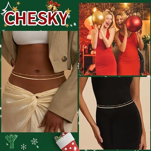 CHESKY 14K Gold Plated Silver Plated Waist Chain for Women, Layered Belly Belt Chains Beach Waist Beads Chain Waterproof Snake Cuban Body Chain Summer Jewelry Accessories for Women thumbnail 5