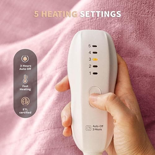 JET'S HOME Heated Blanket 50"x60" - ETL Certified Flannel Electric Blanket Throw Machine Washable Heating Blanket with 5 Heating Levels 3 Hours Auto-Off Overheating Protection Gifts for Women (Pink) thumbnail 2
