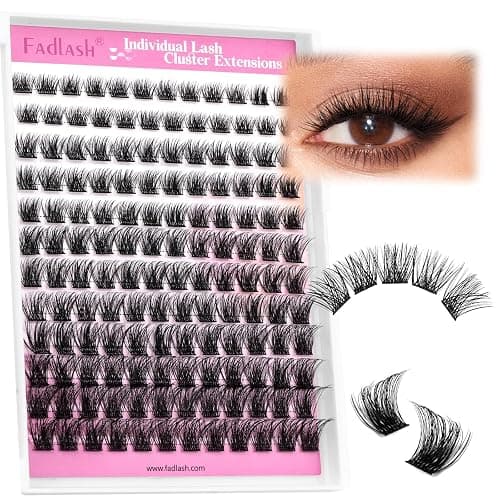 Fadlash Cluster Lashes Individual Lash 8-16mm Mixed Length Eyelashes 0.07mm D Curl Wispy Eyelashes Pre Glued Eyelash Beginner Friendly Soft Eyelashes Cluster thumbnail 2