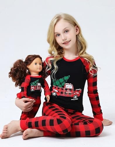 Babyroom Girls Matching Doll&Toddler 4 Piece Cotton Pajamas Toddler Christmas Sleepwear thumbnail 2