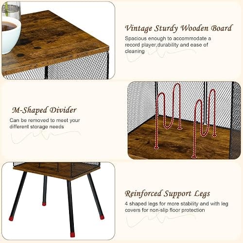 X-cosrack Record Player Stand with Storage up to 100 Albums, Retro Small Vinyl Record Holder - Adjustable Divider, Book/LP Record Storage and Organizer Vinyl Table for Living Room, Bedroom thumbnail 6
