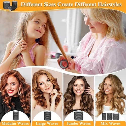 Thrilez 39PCS Hair Curlers Rollers with Clips Black Hair Roller with 3 Sizes 64mm 44mm 33mm, Jumbo Roller with 12PCS Duckbill Clips Hair Rollers for Long Medium Short Thick Fine Volume Bangs - 39PCS thumbnail 4