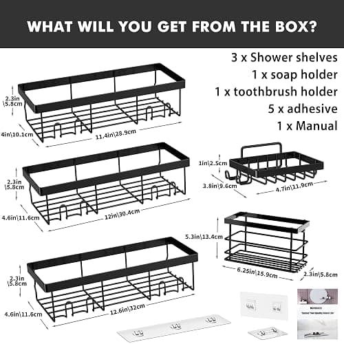Moforoco Adhesive Shower Caddy Organizer Shelves Rack - 5 Pack Corner Bathroom Storage Organization, Home & Kitchen Decor Inside RV Accessories, Hanging First Apartment Household Camper Essentials thumbnail 2