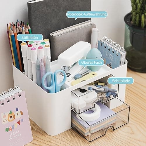 RISEMART Schreibtischorganisator mit 2 Schubladen, multifunktionaler Stifthalter für den Schreibtisch, Schreibtischorganisatoren und Aufbewahrung mit 5 Fächern, Desktop-Organizer für Büro thumbnail 4