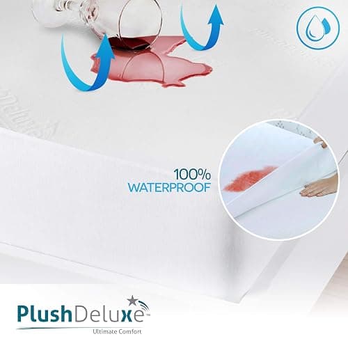 PlushDeluxe Premium Bamboo Mattress Protector – Queen Size, Waterproof, & Ultra Soft Breathable Noiseless Washable Bed Mattress Cover for Comfort & Protection - White thumbnail 3