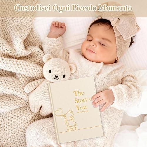 Lanpn Album Nascita Bambino & Bambina - The Story of Your Baby Memory Book, Libro Ricordi Nascita Neonato per Primo Anno a 5 Anni, Albums Fotografico Diario Foto Bimbo Regalo, Beige, Inglese thumbnail 7