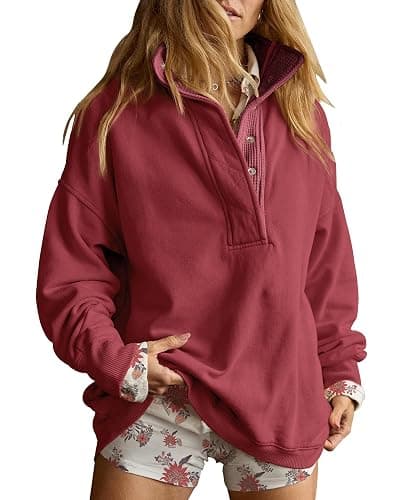 Gacaky Sweatshirt for Women Oversized Henley Neck Pullover Top Fall Outfits | Oversized Silhouette, Quilted Placket Detail, Henley Sweatshirt, Comfort Soft Sweaters, Fall Winter Fashion Outfits Clothes - Image 1
