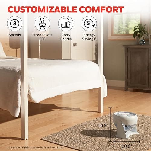 Honeywell TurboForce Air Circulator, Small Tabletop Fan, Quiet Personal Fan for Home or Office, 3 Speeds, 90 Degree Pivoting Head, White, HT-904 thumbnail 4