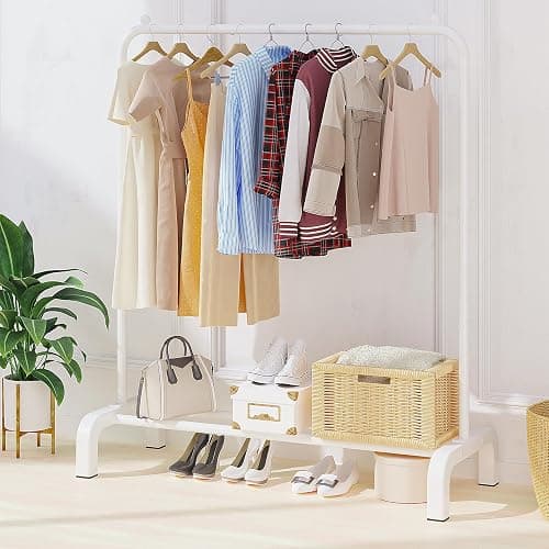 UDEAR Clothing Rack Portable Single Rod Garment Rack Multi-Functional Hanger for Bedroom,White | Clothing Rack Portable for Bedroom，Including Anti-slip Beads on both Ends of The Hanging Rod thumbnail 2