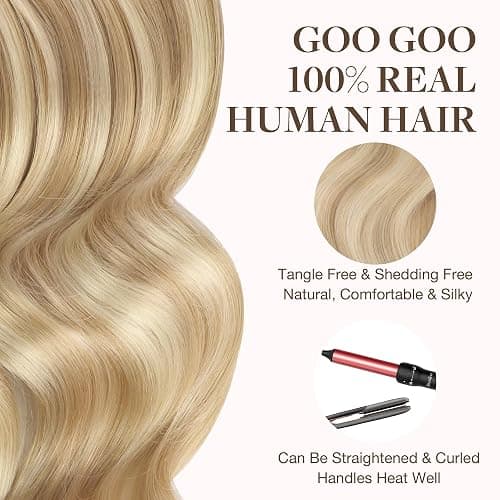 GOO GOO Tape in Hair Extensions Human Hair, 18A/613A Dark Blonde Highlighted Bleach Blonde, 20inch 100g 40pcs, Skin Weft Seamless Invisible, Silky Straight with Thick Ends, Remy Human Hair thumbnail 8