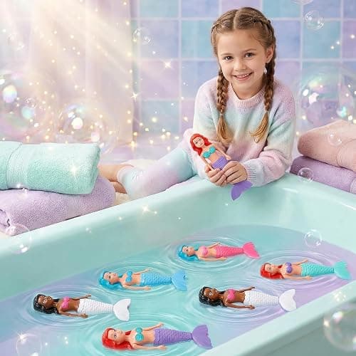 Mermaid Bath Toys for Toddlers Kids Girls - Princess Wind Up Tail Flap Floating Water Bathtub Toys, Swimming Pool Bathing Time Fun (4 Pack) thumbnail 7