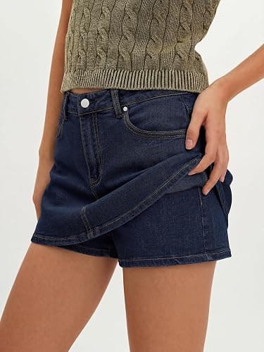EMMIOL Women Denim Skort Skirt Stretchy Mid Waist Y2K Sexy Mini Skirts Dressy Casual Jean Skorts thumbnail 2