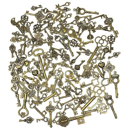 125 PCS Vintage Skeleton Key Set Charms, JIALEEY Mixed Antique Style Bronze Brass for Pendant DIY Jewelry Making Wedding Party Favors thumbnail 5