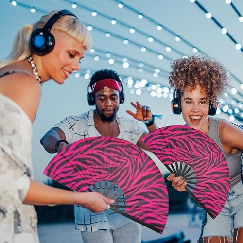 Pecfamly Big Large Hand Handheld Folding Fans for Line Dancing 2 Pack, Pink Trashy Y2k Mcbling Party Decorations Stuff Things for Girls Women thumbnail 4