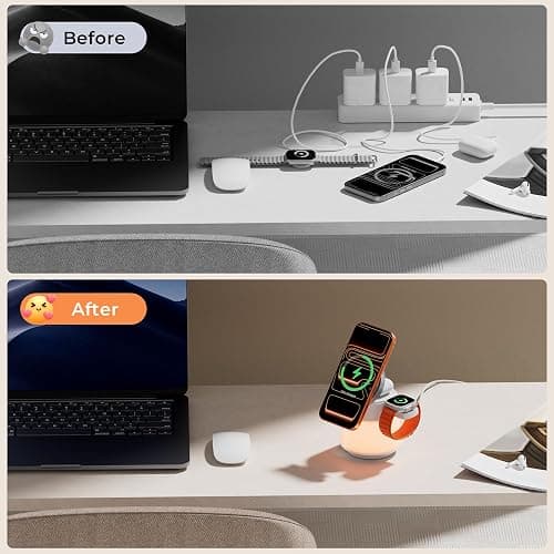 Wireless Charger 3 in 1, Magnetic Wireless Charger Stand with Night Light, 360° Rotation Portable Travel Charging Station Multiple Devices for iPhone 17/16/15/14/13/12, Apple Watch, AirPods Pro 3 thumbnail 6