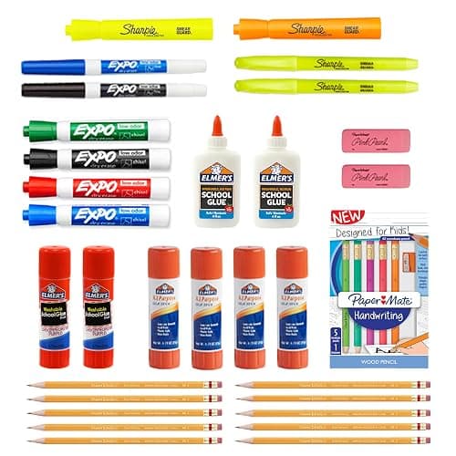 Sharpie School Supplies Variety Pack, My First All in One Pack, Expo, Paper Mate, Elmer’s Glue Sticks, Pourable Glue, Pencils, Dry Erase, Markers, Highlighters, and More, 31 Count - Image 1