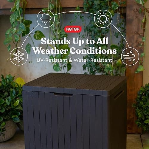 Keter City 30 Gallon Resin Outdoor Storage Box and Patio Furniture Side Table for Pool and Garden Accessories, Brown thumbnail 5