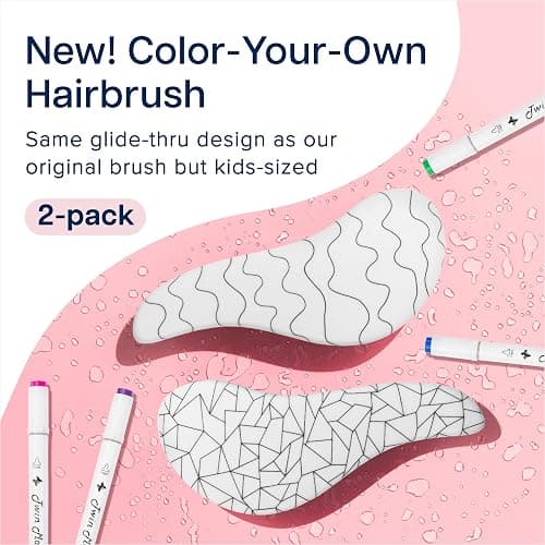 Crave Naturals Color Your Own Small Kids Hair Brush, 2pk - Arts & Crafts, Mini Detangler for Toddlers - Activities for Children 4-8 (Wavy/Mosaic) thumbnail 2