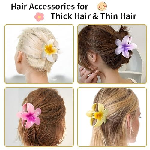 HAPTIME 10 Pack Flower Claw Clips for Women, Preppy Hair Clips, Plumeria Hair Clip, Hawaiian Flower Hair Clips, Gifts for Women Teen Girls thumbnail 3
