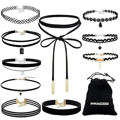 PAXCOO 10PCS Black Velvet Choker Necklaces with A Stroage Bag for Women - Image 1