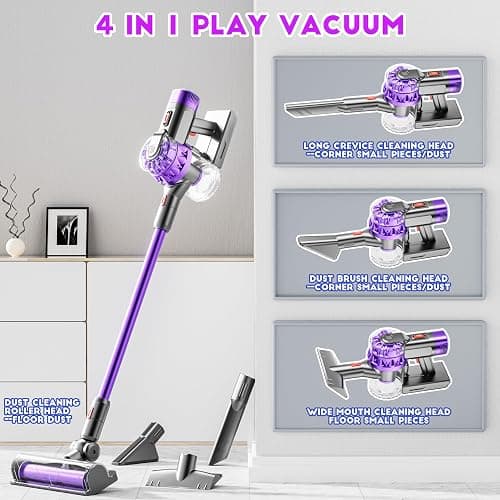 BLAXTEM 4-in-1 Kids Toy Vacuum that Works, Toddler Pretend Play Cleaning Set with Real Suction, Toys Working Cleaner Birthday Idea for Girl Boy (Purple) thumbnail 5