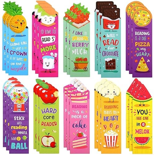 Eersida 30 Pcs Scented Bookmarks for Kids, Fruit Food 10 Styles | Assorted Designs Scratch and Sniff, Fruit Food Theme Sayings for Students, Teens, Food Lovers, Bulk Reading Reward Gifts - Image 1