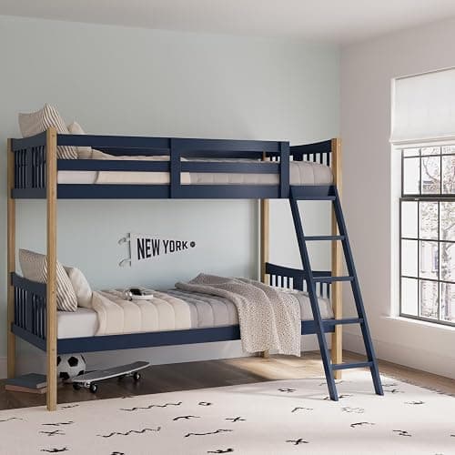 Storkcraft Caribou Twin-Over-Twin Bunk Bed (Midnight Blue with Natural) – GREENGUARD Gold Certified, Converts to 2 Individual beds - Midnight Blue/Natural thumbnail 3