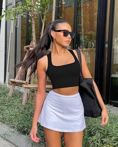 OLCHEE Womens 3 Pack Crop Tank Tops Seamless Ribbed Square Neck Tapered Shoulder Strap Sleeveless Workout Top Summer Shirts thumbnail 2
