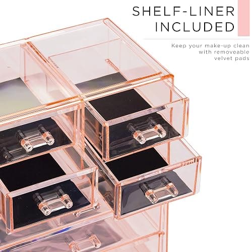 Sorbus Clear Cosmetic Makeup Organizer - Make Up & Jewelry Storage, Case & Display - Spacious Design - Great Holder for Dresser, Bathroom, Vanity & Countertop (3 Large, 4 Small Drawers) [Pink] thumbnail 6