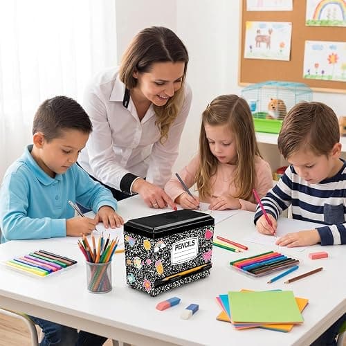 Composition Pencil Dispenser for Classroom Back to School Decorations Composition Notebook Pencil Dispenser Holder with Lid for Teacher Student Classroom Home Office Middle Preschool Gift Supplies thumbnail 5